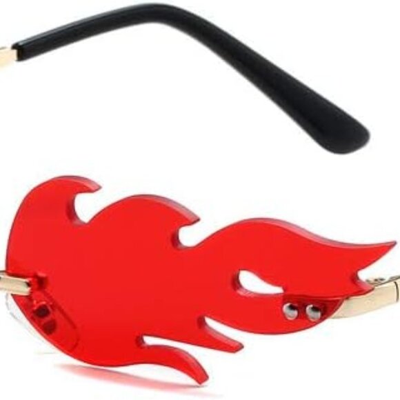 Retro Rimless Sunglasses Fire Shape UV400 Protection Unisex Vintage - Picture 1 of 6